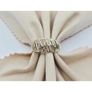 Unique 10K Solid Yellow Gold Designer Round Diamond Cluster Wavy Ring - Size 9